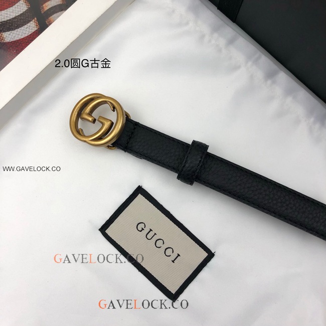 Gucci Togo Leather Belt Retro Gold GG Buckle Size 20mm
